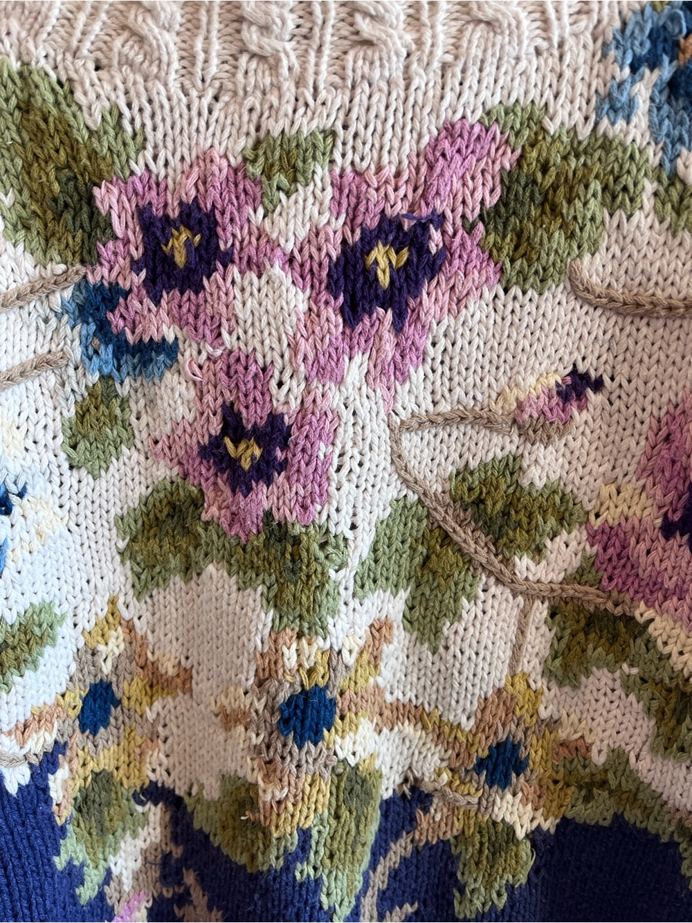 Vintage Hand-Knit Floral 80s Cullinane Sweater Ramie Cotton Cottagecore • L - Picture 6 of 9
